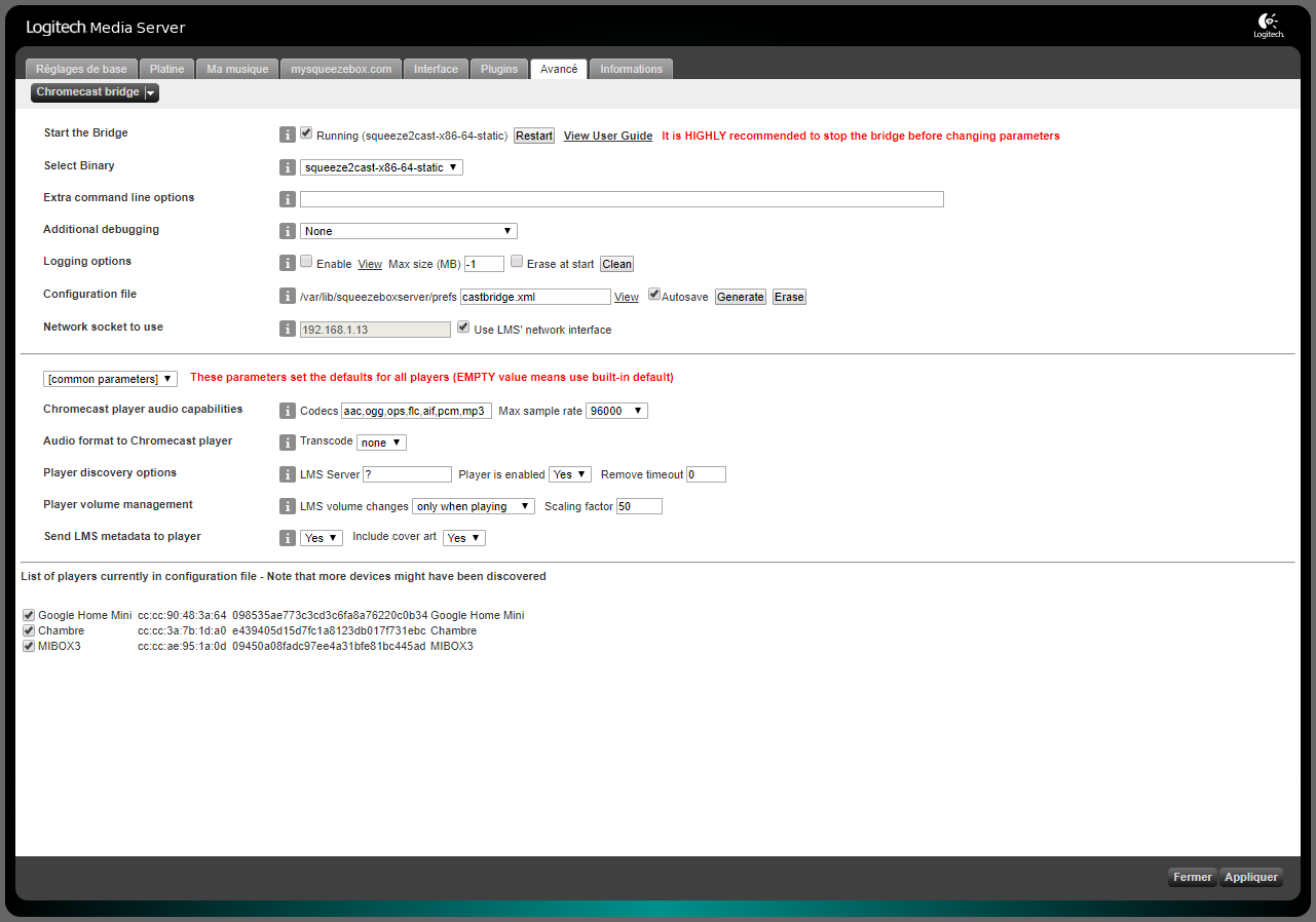 Multiroom audio avec Logitech Media Server, Google Cast et OpenHAB (2019)