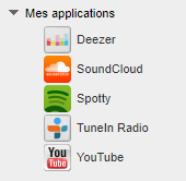 Liste des applications sur le Logitech Media Server